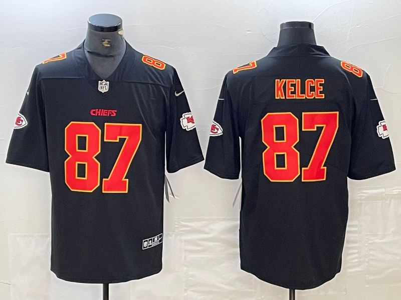 Men Kansas City Chiefs #87 Kelce Black gold 2024 Nike Vapor Limited NFL Jersey style 1